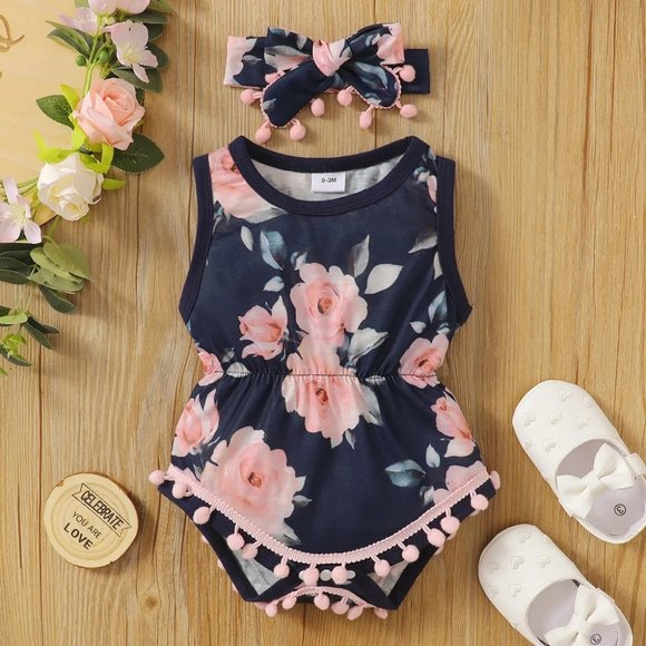 PatPat Other - Baby Girl Floral Print Tasseled Sleeveless Baby Set  NWT